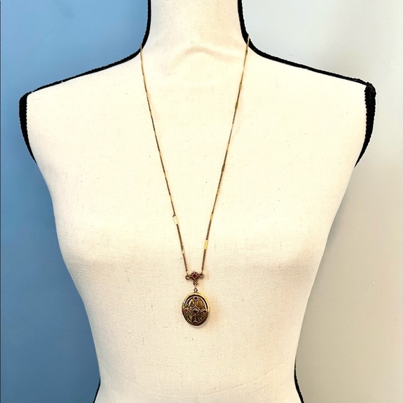 Goldtone and Red CZ Replica Locket - Picture 2 of 6